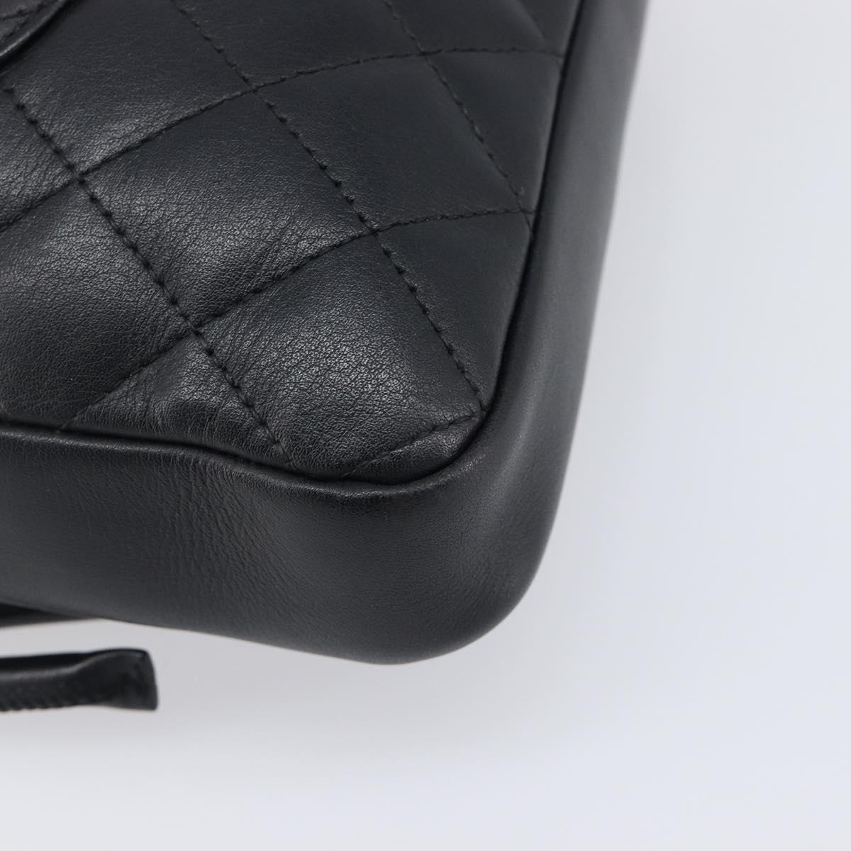 CHANEL Cambon Line Matelasse Shoulder Bag Leather Black Silver CC Auth 203237V