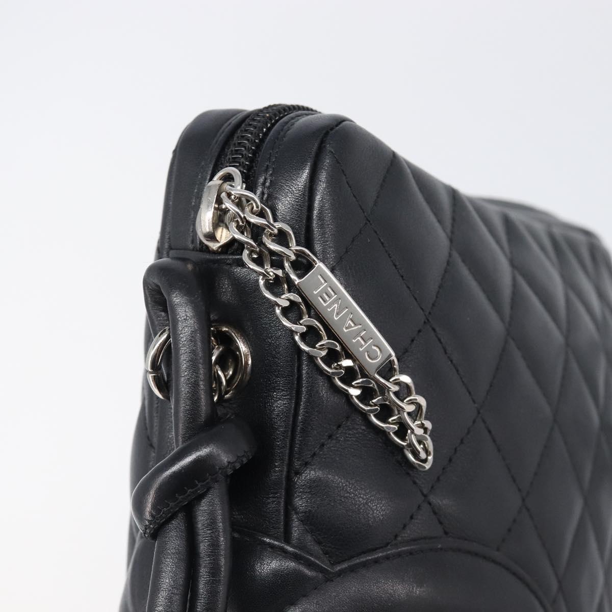 CHANEL Cambon Line Matelasse Shoulder Bag Leather Black Silver CC Auth 203237V