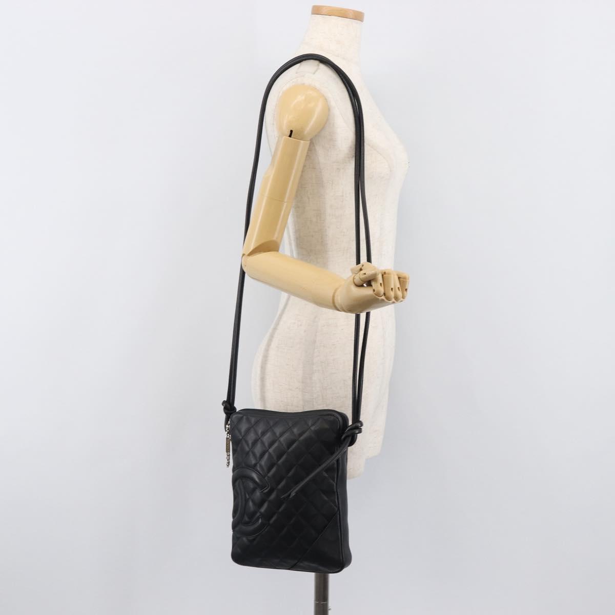 CHANEL Cambon Line Matelasse Shoulder Bag Leather Black Silver CC Auth 203237V