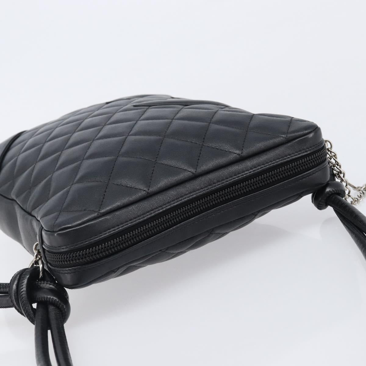 CHANEL Cambon Line Matelasse Shoulder Bag Leather Black Silver CC Auth 203237V