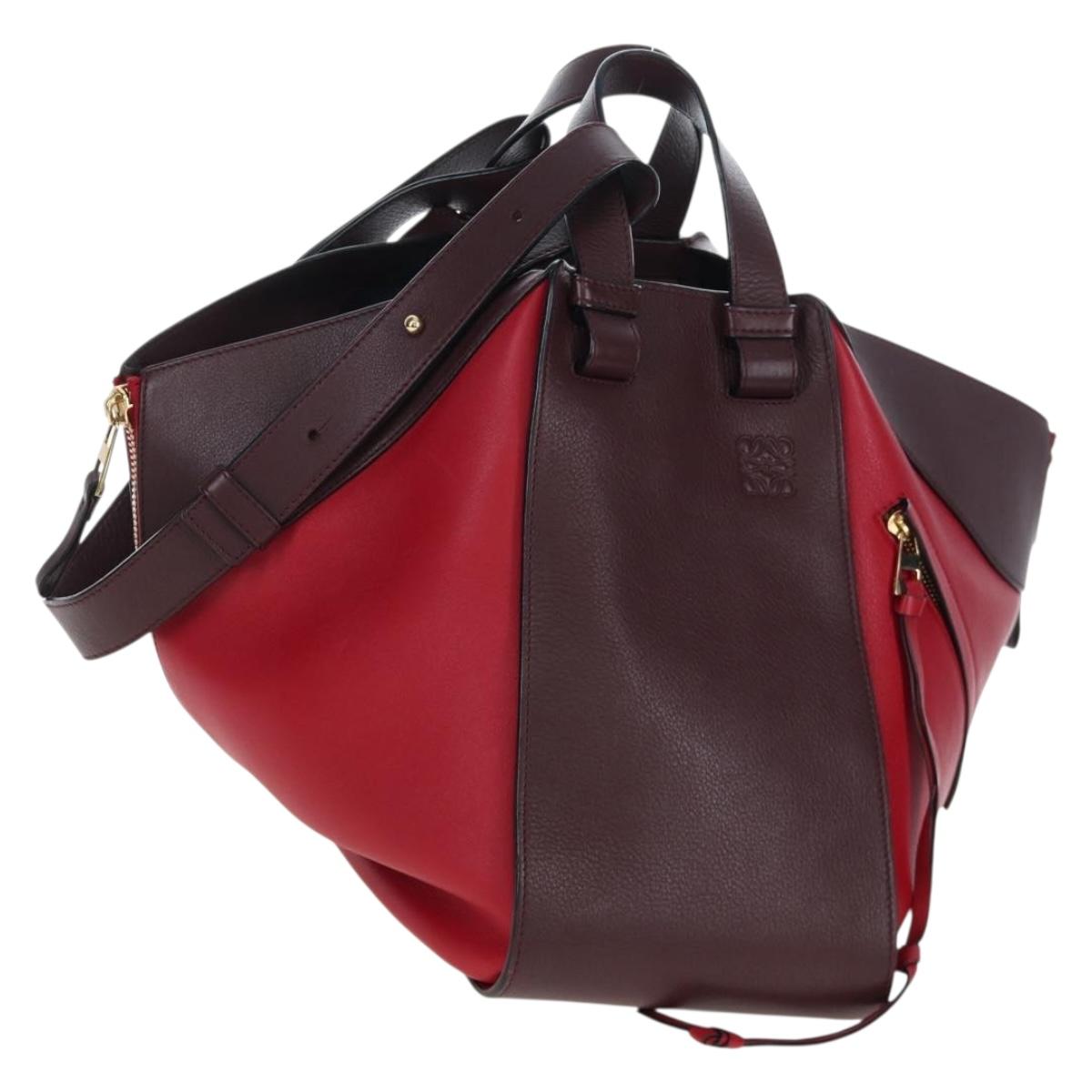 LOEWE Hammock Shoulder Bag Leather Red Gold Auth 203238M