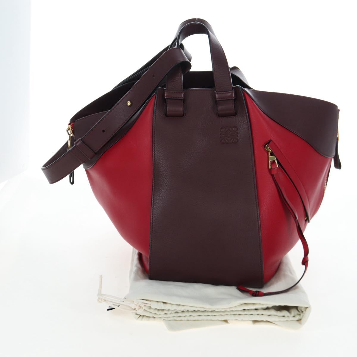 LOEWE Hammock Shoulder Bag Leather Red Gold Auth 203238M