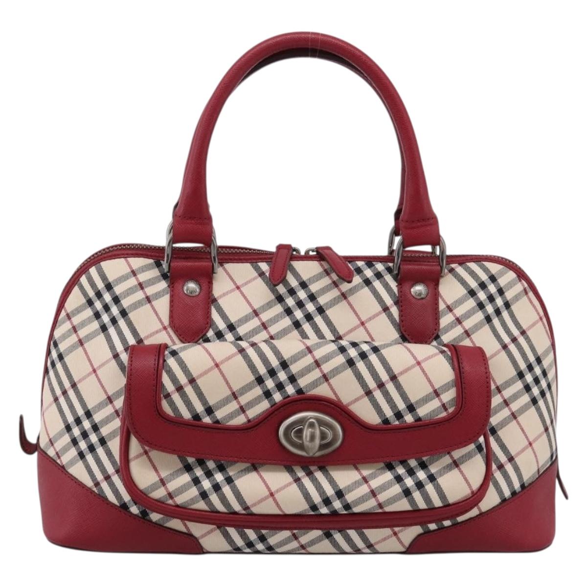 BURBERRY Nova Check Hand Bag Canvas Beige Silver Auth 203239A