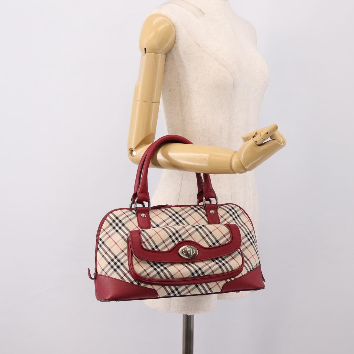 BURBERRY Nova Check Hand Bag Canvas Beige Silver Auth 203239A