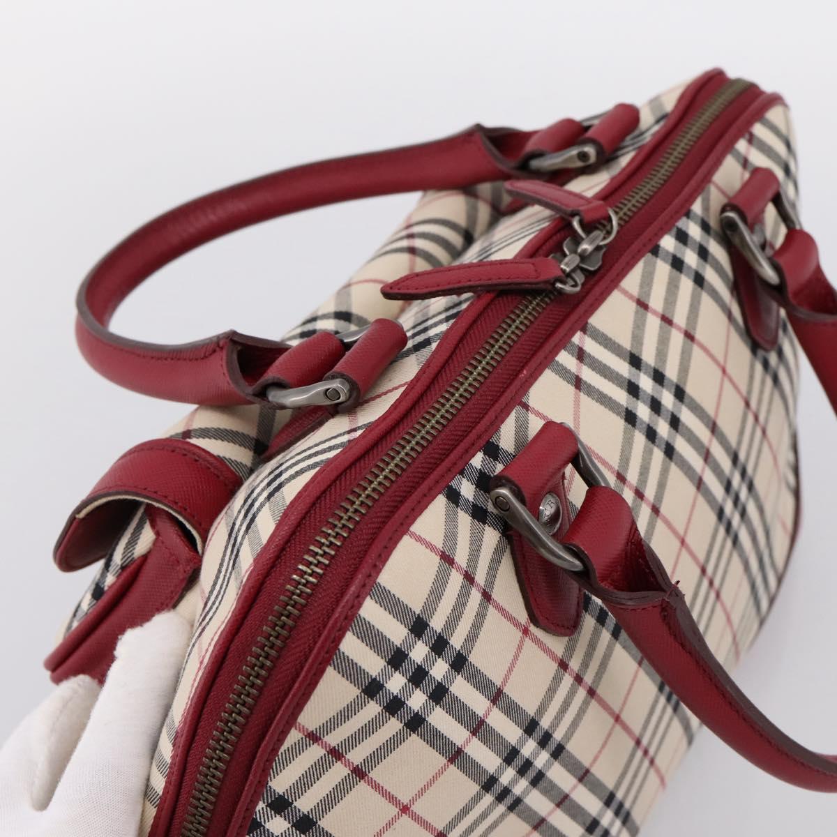 BURBERRY Nova Check Hand Bag Canvas Beige Silver Auth 203239A