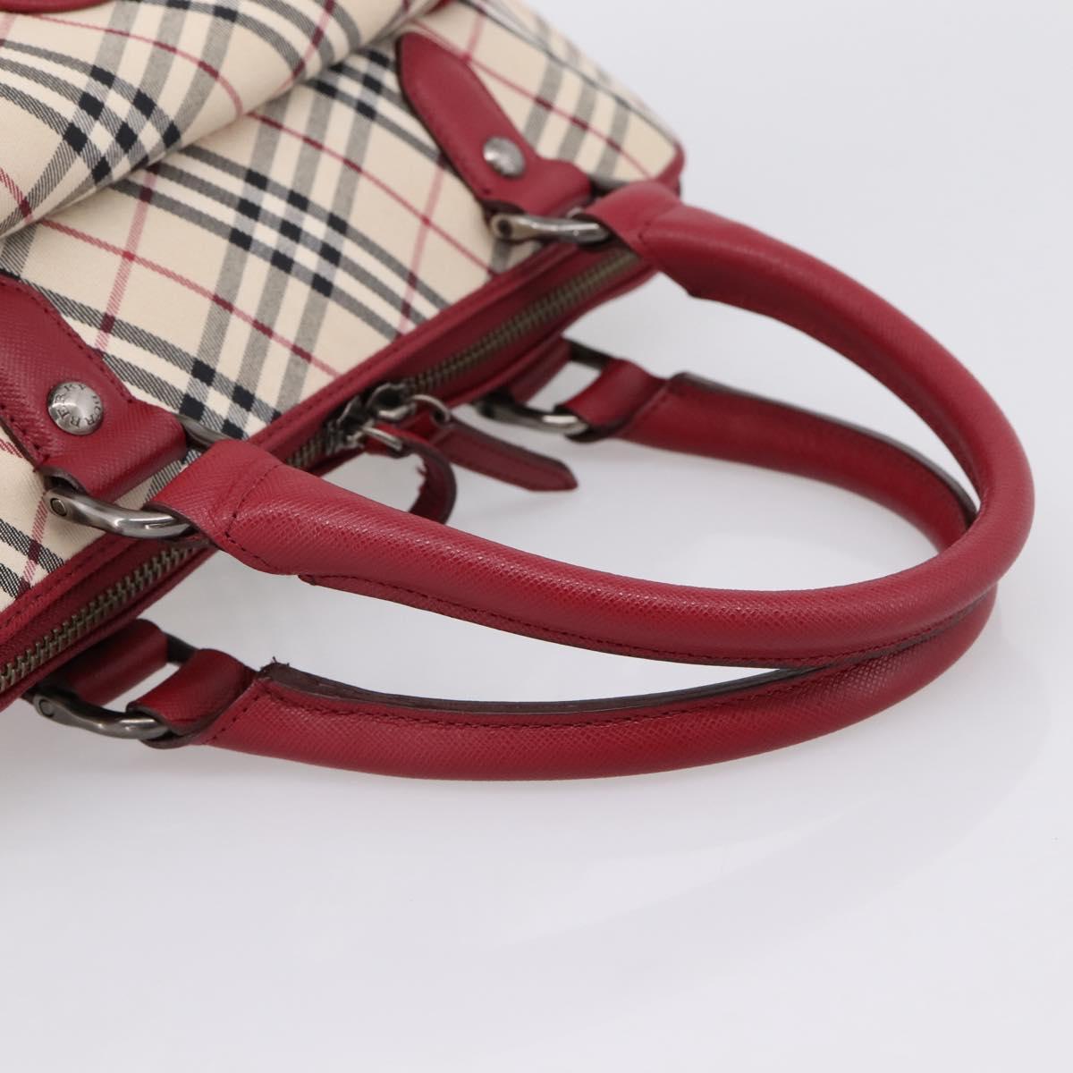 BURBERRY Nova Check Hand Bag Canvas Beige Silver Auth 203239A