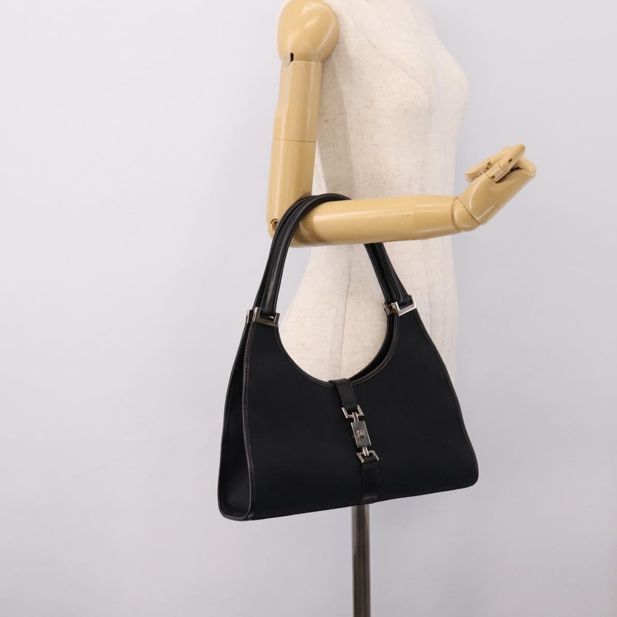 GUCCI GG Canvas Jackie Hand Bag Black Silver 002 1067 Auth 203240V