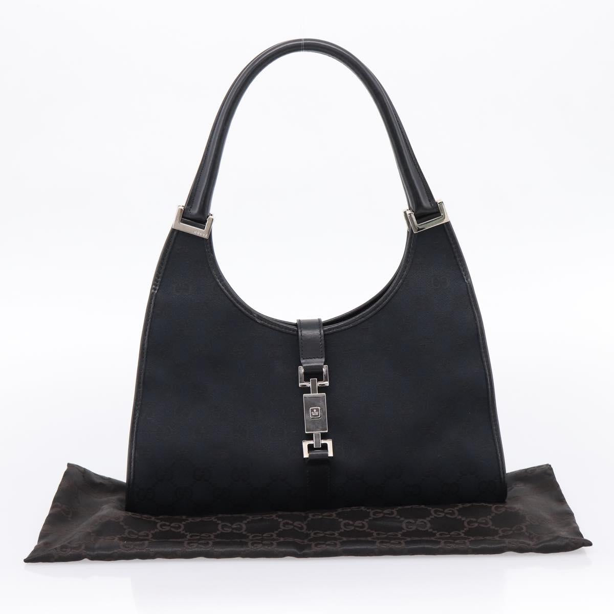 GUCCI GG Canvas Jackie Hand Bag Black Silver 002 1067 Auth 203240V
