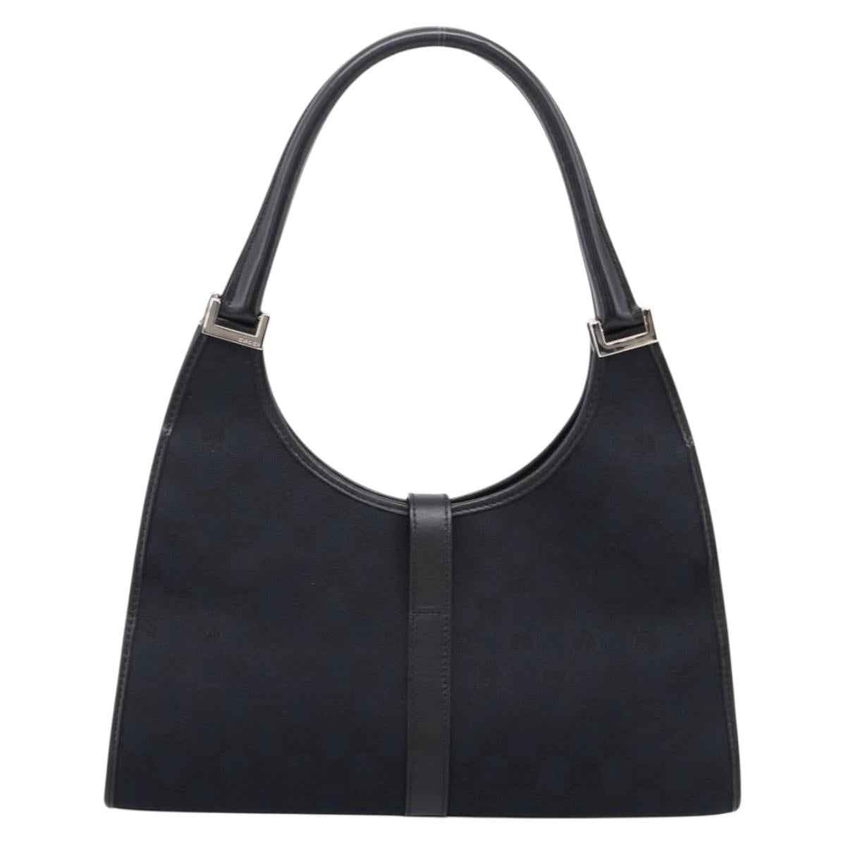 GUCCI GG Canvas Jackie Hand Bag Black Silver 002 1067 Auth 203240V