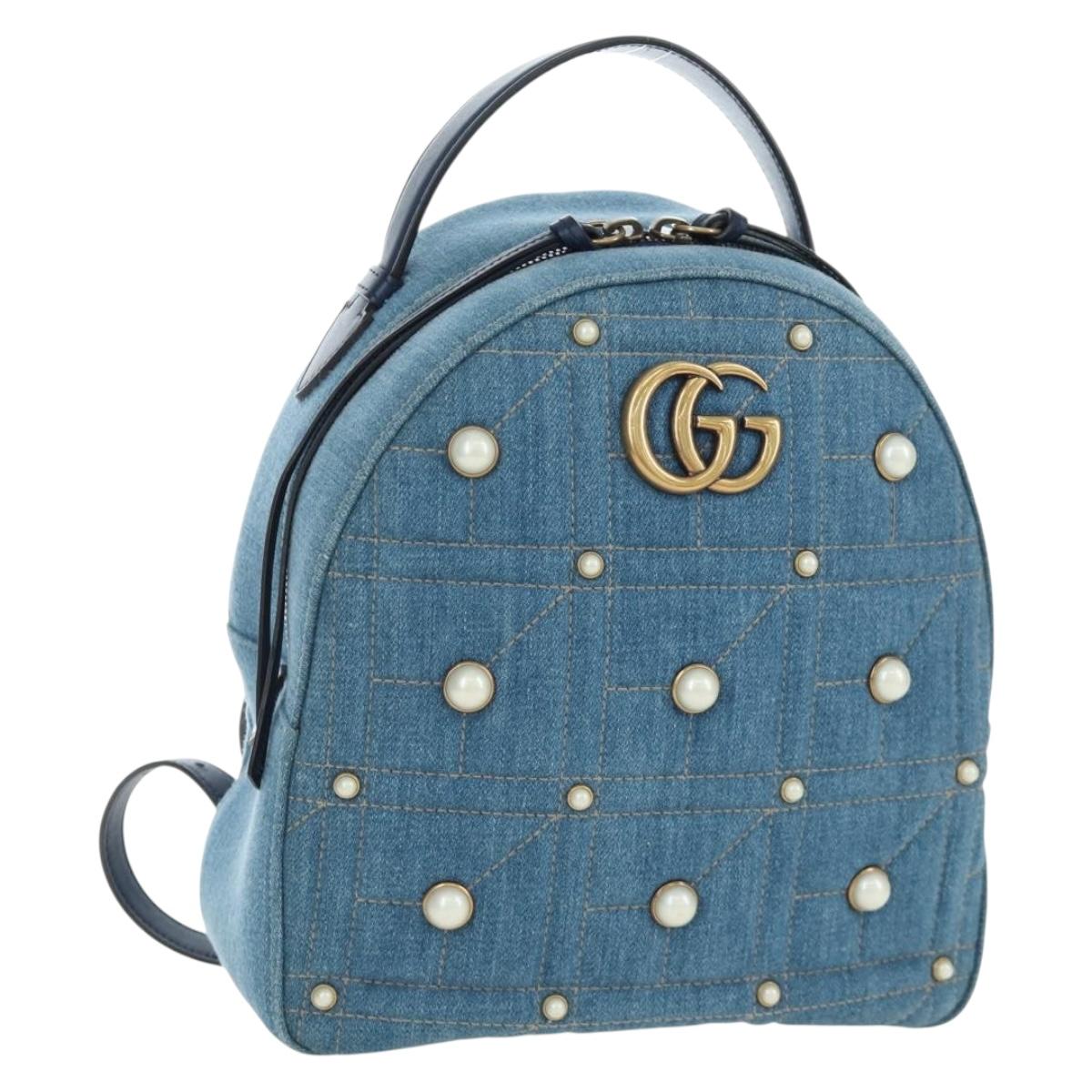 GUCCI GG Marmont Backpack Denim Blue Gold 476671 Auth 203241M