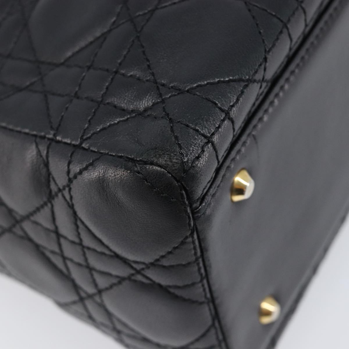 Christian Dior Canage Hand Bag Lamb Skin 2way Black Gold Auth 203242V