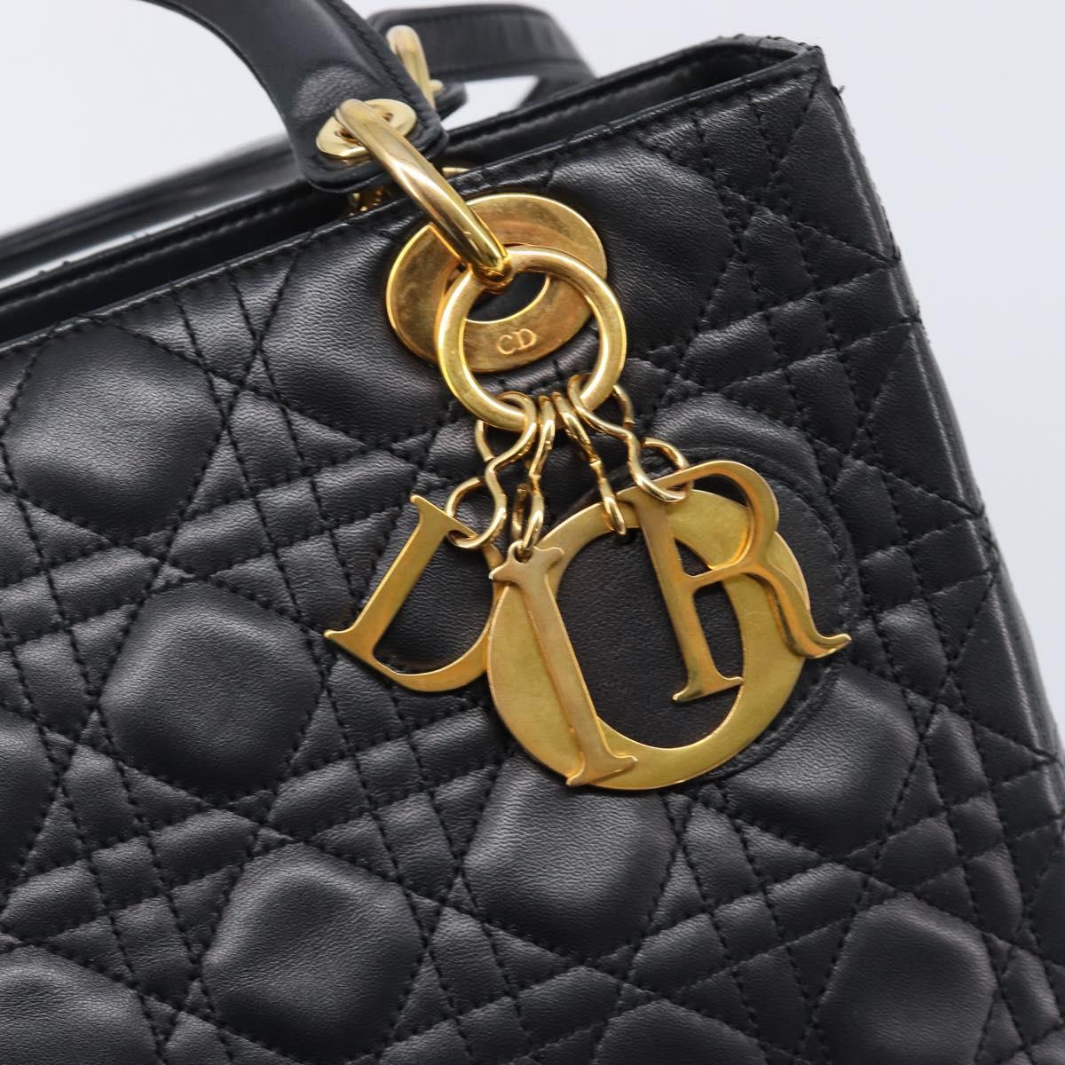 Christian Dior Canage Hand Bag Lamb Skin 2way Black Gold Auth 203242V