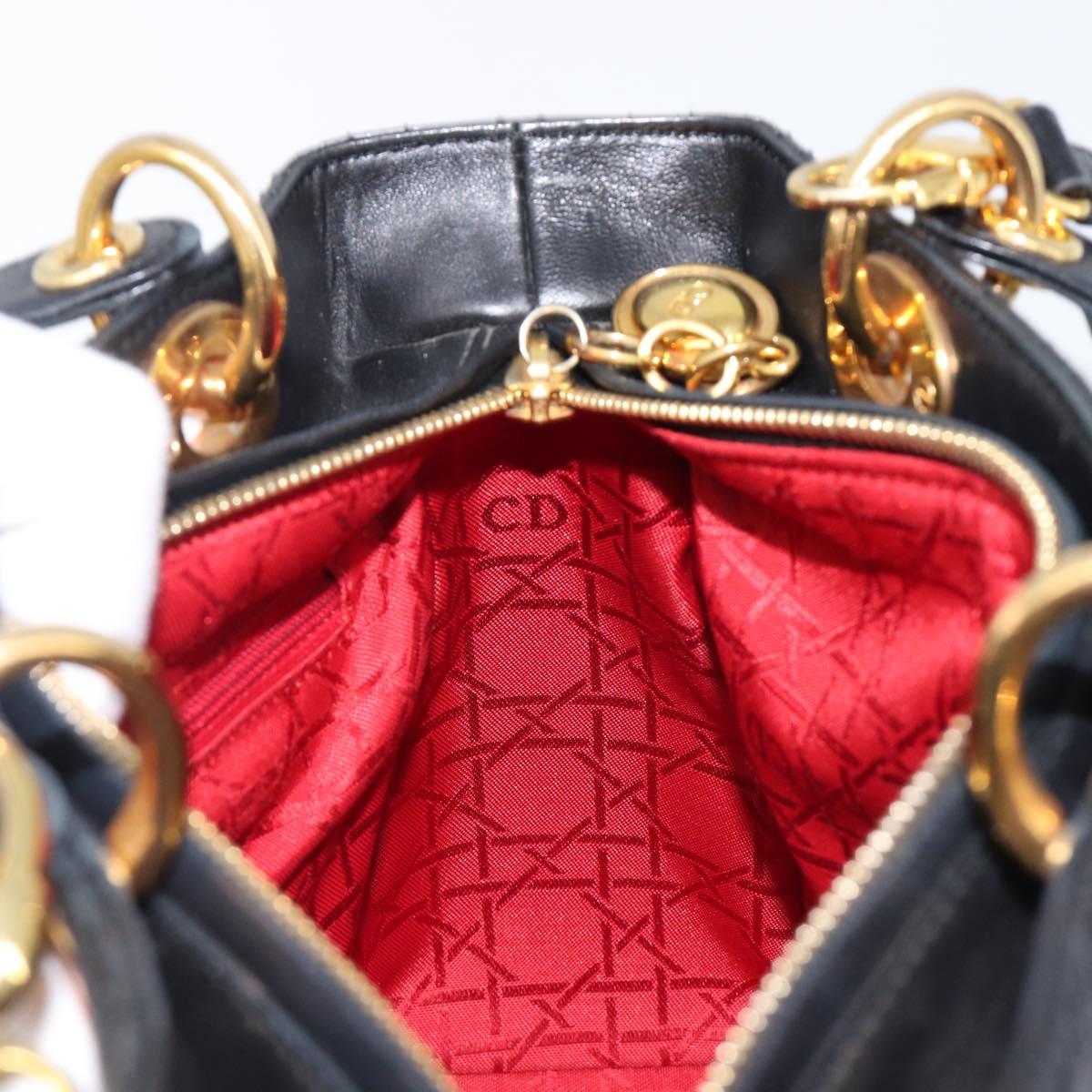 Christian Dior Canage Hand Bag Lamb Skin 2way Black Gold Auth 203242V