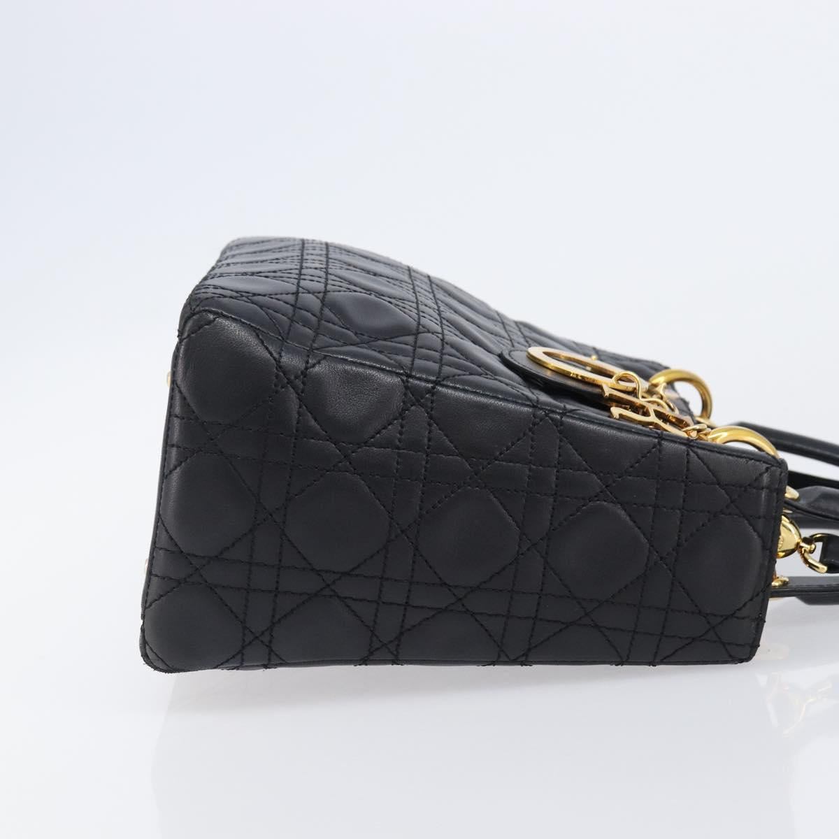 Christian Dior Canage Hand Bag Lamb Skin 2way Black Gold Auth 203242V