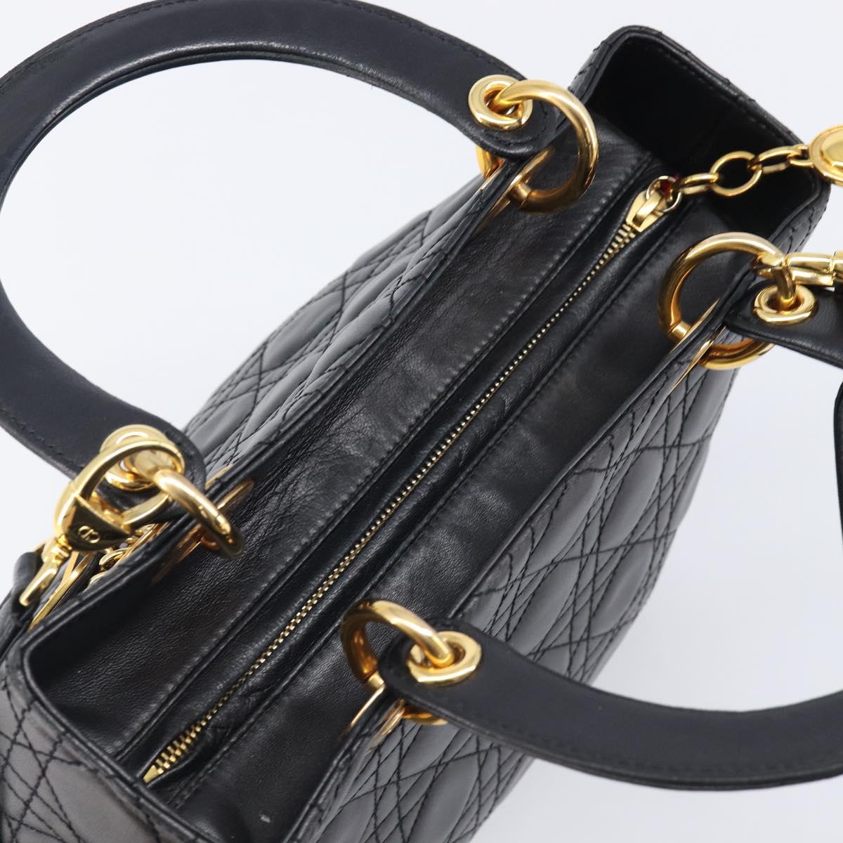 Christian Dior Canage Hand Bag Lamb Skin 2way Black Gold Auth 203242V