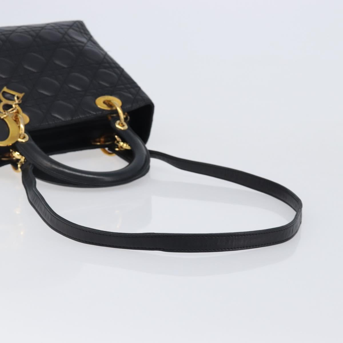Christian Dior Canage Hand Bag Lamb Skin 2way Black Gold Auth 203242V