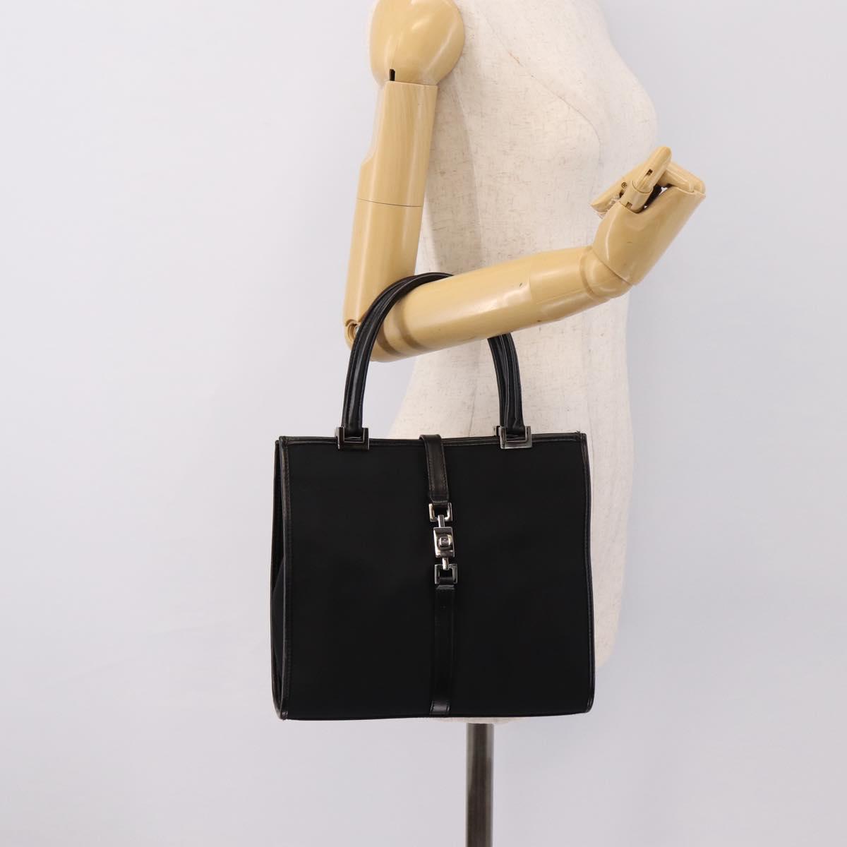 GUCCI Jackie Hand Bag Canvas Black Silver 002 1065 Auth 203243A