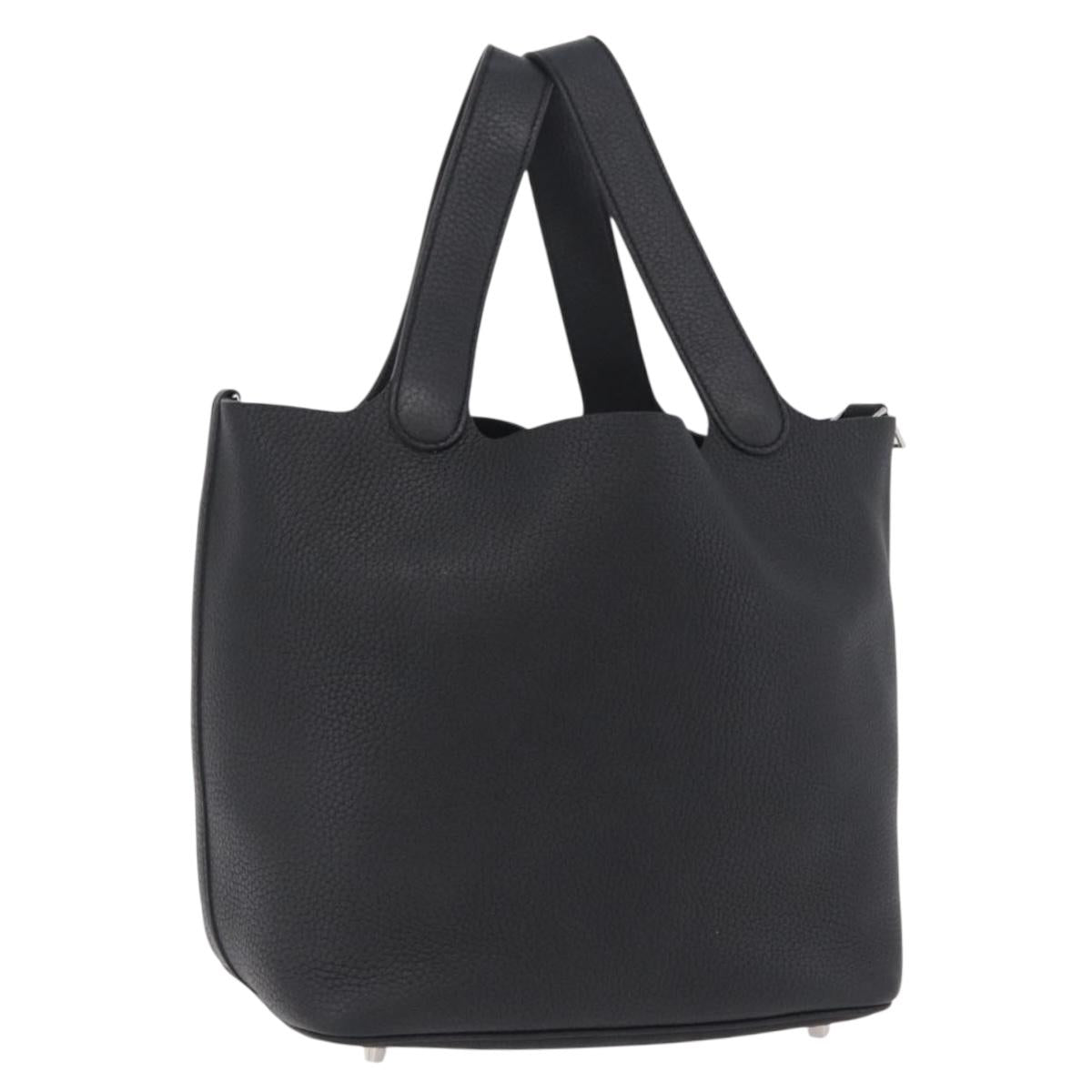 HERMES Taurillon Clemence Picotan Lock MM Bag Leather Black Gold Auth 203244SM
