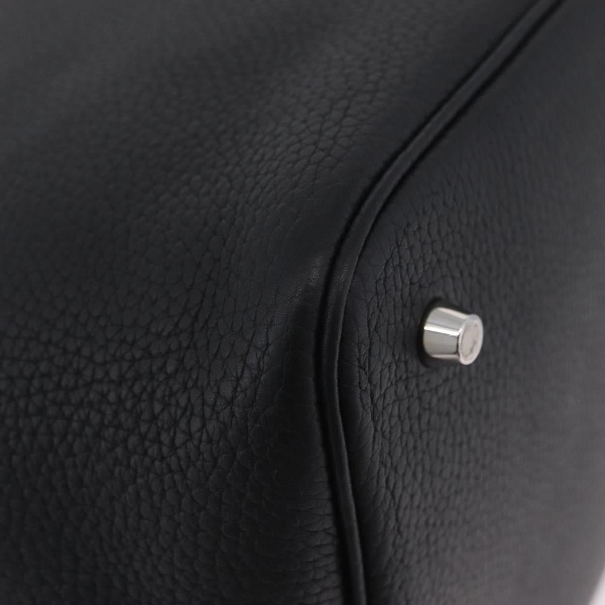 HERMES Taurillon Clemence Picotan Lock MM Bag Leather Black Gold Auth 203244SM