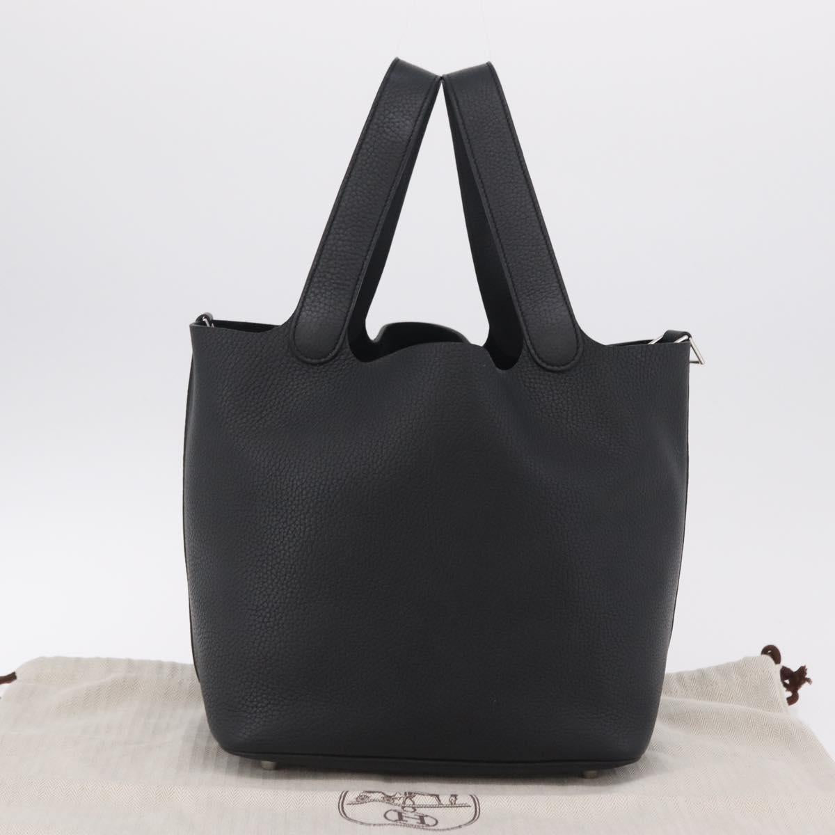 HERMES Taurillon Clemence Picotan Lock MM Bag Leather Black Gold Auth 203244SM