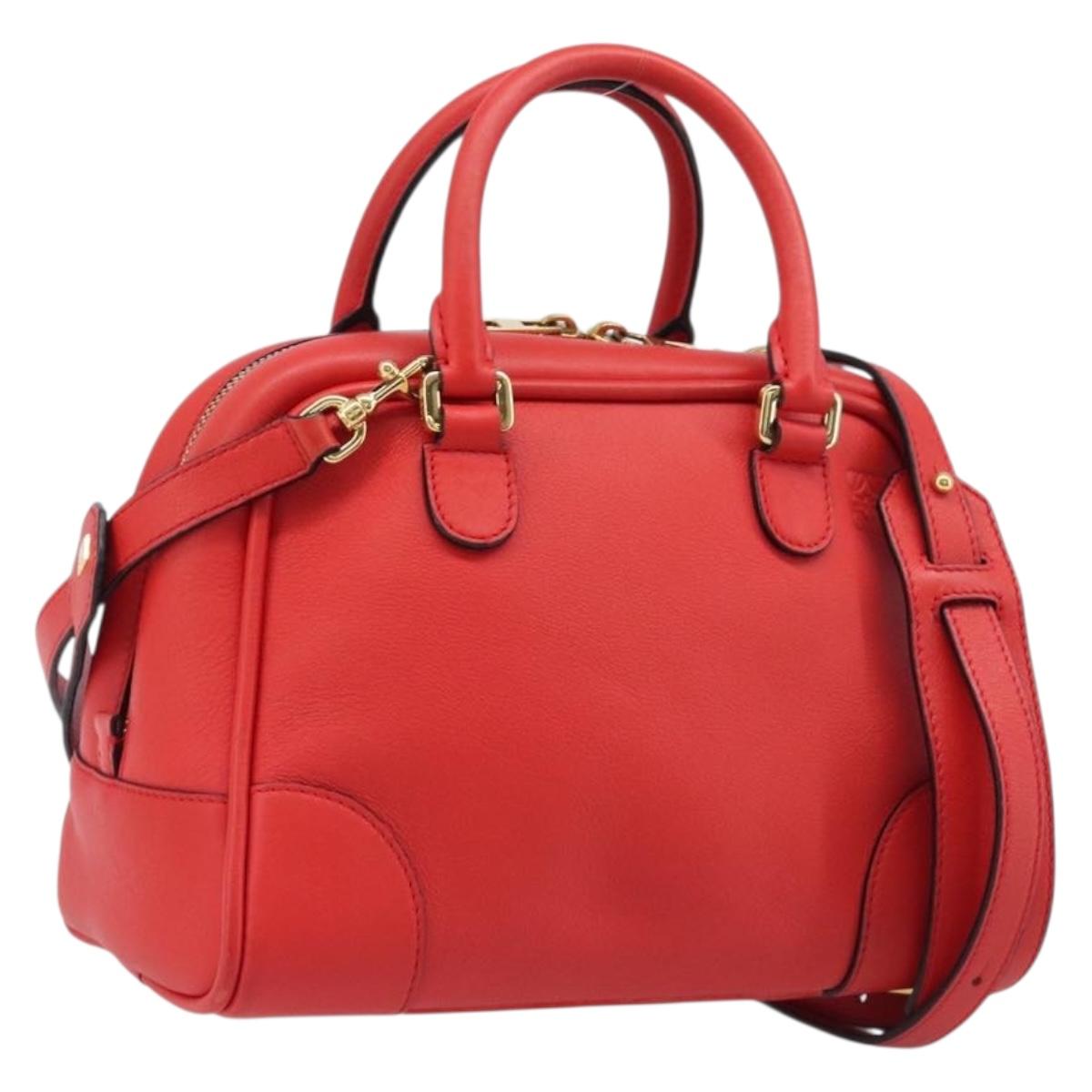 LOEWE Hand Bag Leather 2way Red Gold Auth 203246M