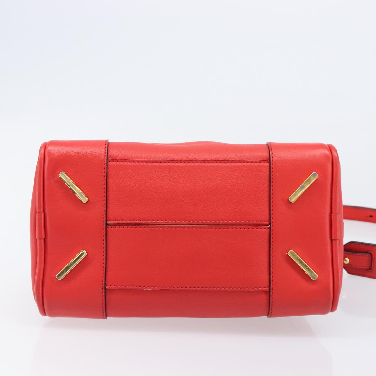 LOEWE Hand Bag Leather 2way Red Gold Auth 203246M