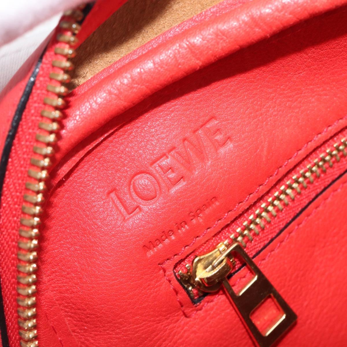 LOEWE Hand Bag Leather 2way Red Gold Auth 203246M