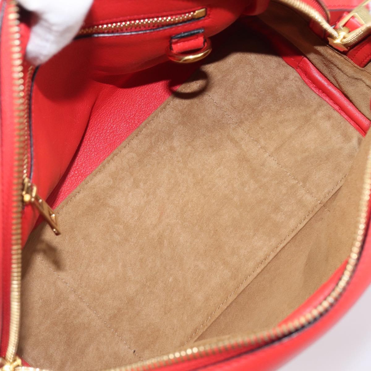 LOEWE Hand Bag Leather 2way Red Gold Auth 203246M