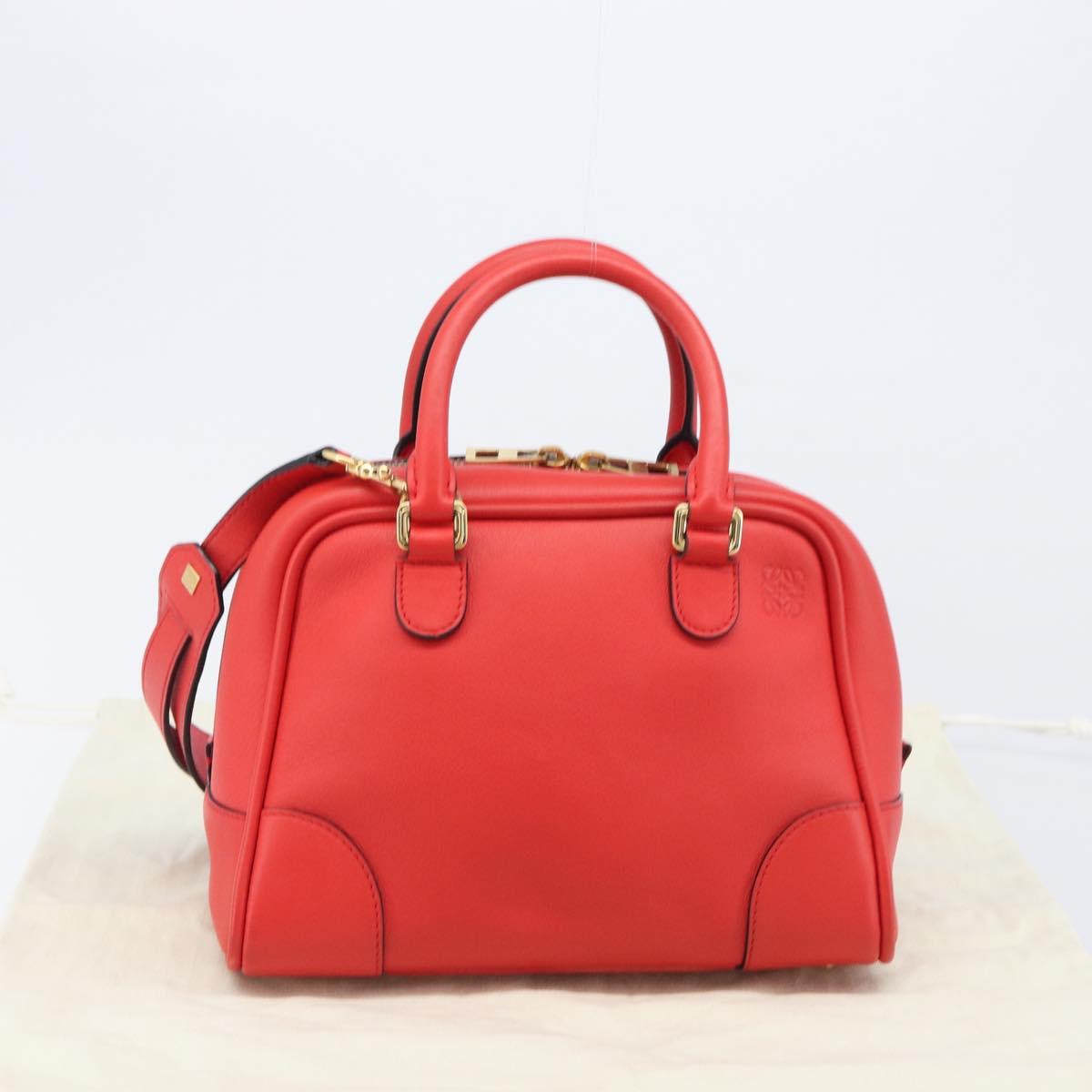 LOEWE Hand Bag Leather 2way Red Gold Auth 203246M
