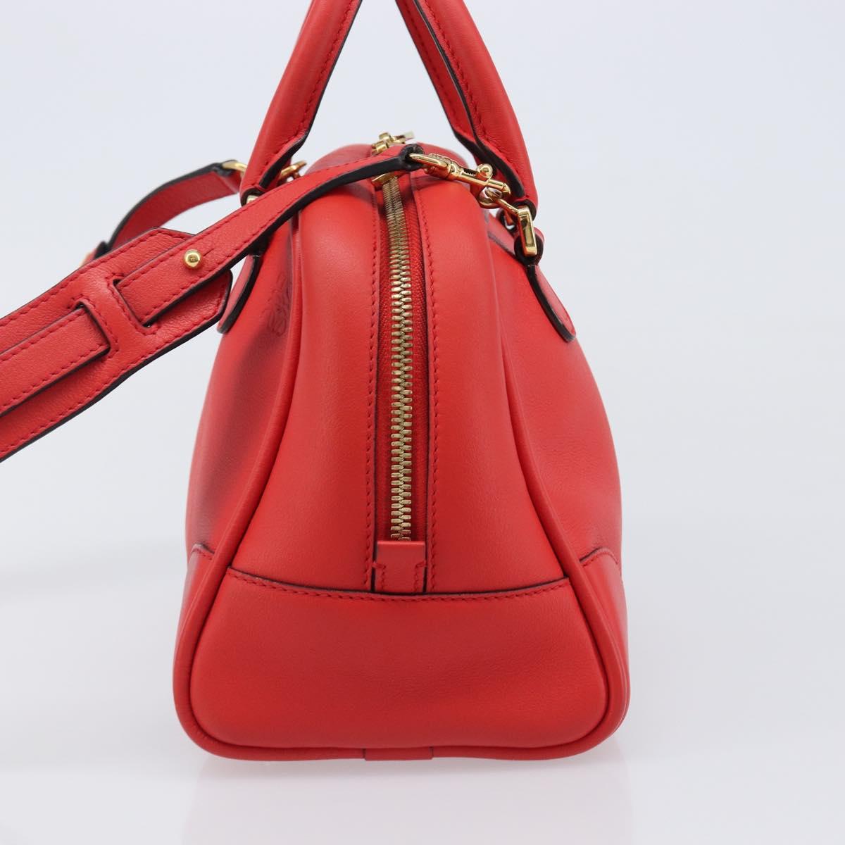 LOEWE Hand Bag Leather 2way Red Gold Auth 203246M