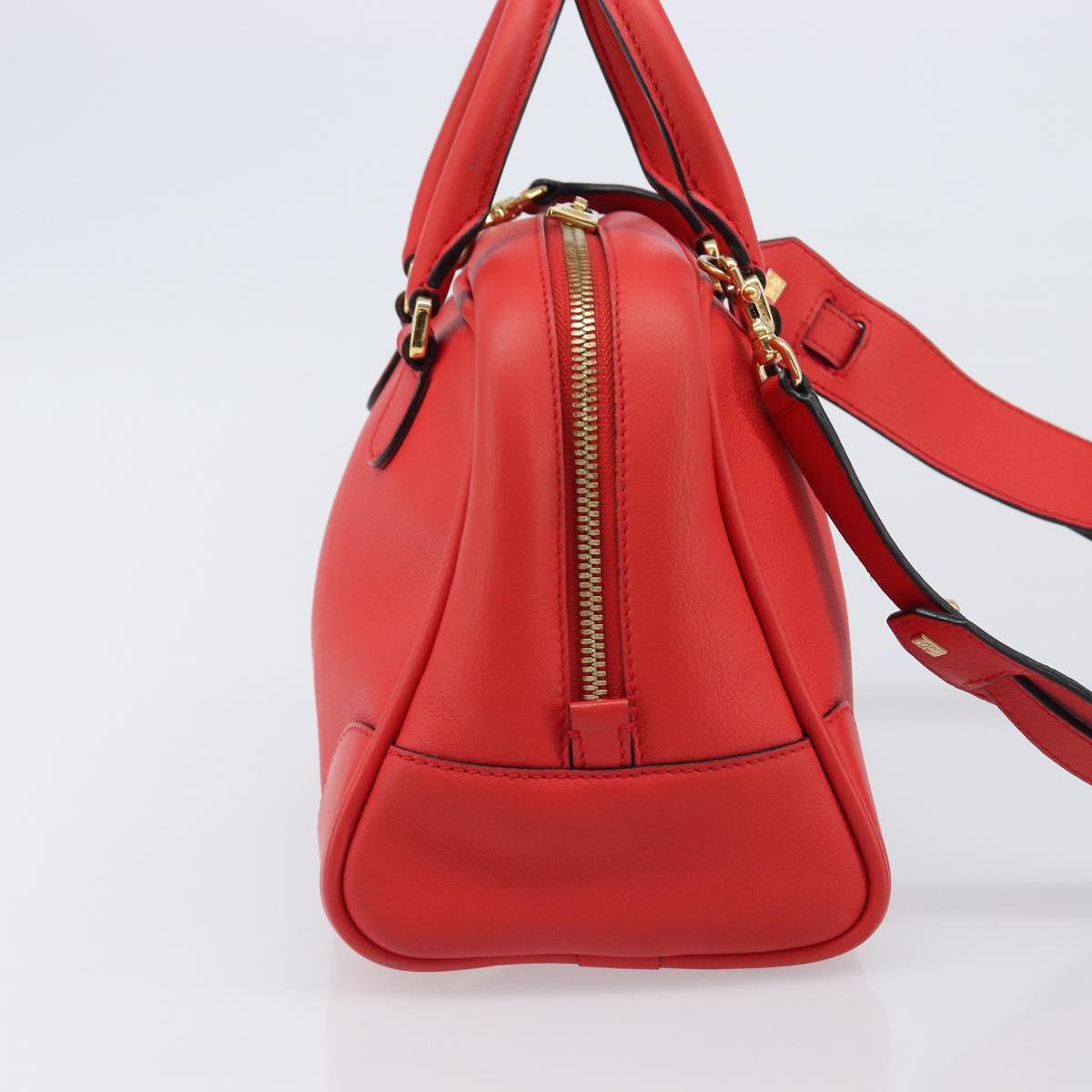 LOEWE Hand Bag Leather 2way Red Gold Auth 203246M