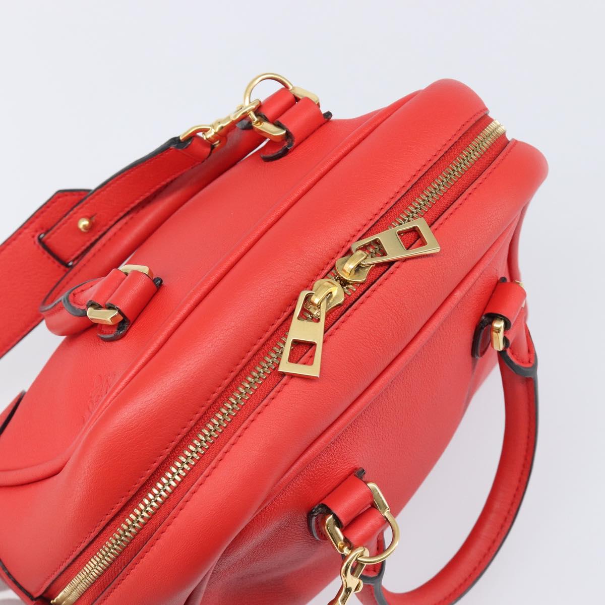 LOEWE Hand Bag Leather 2way Red Gold Auth 203246M