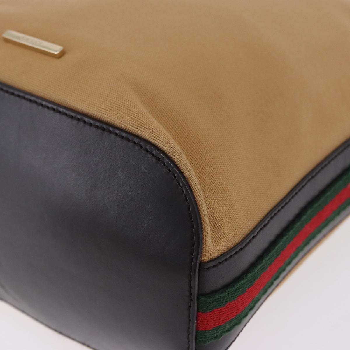 GUCCI Web Sherry Line Shoulder Bag Canvas Beige Gold Auth 203248A