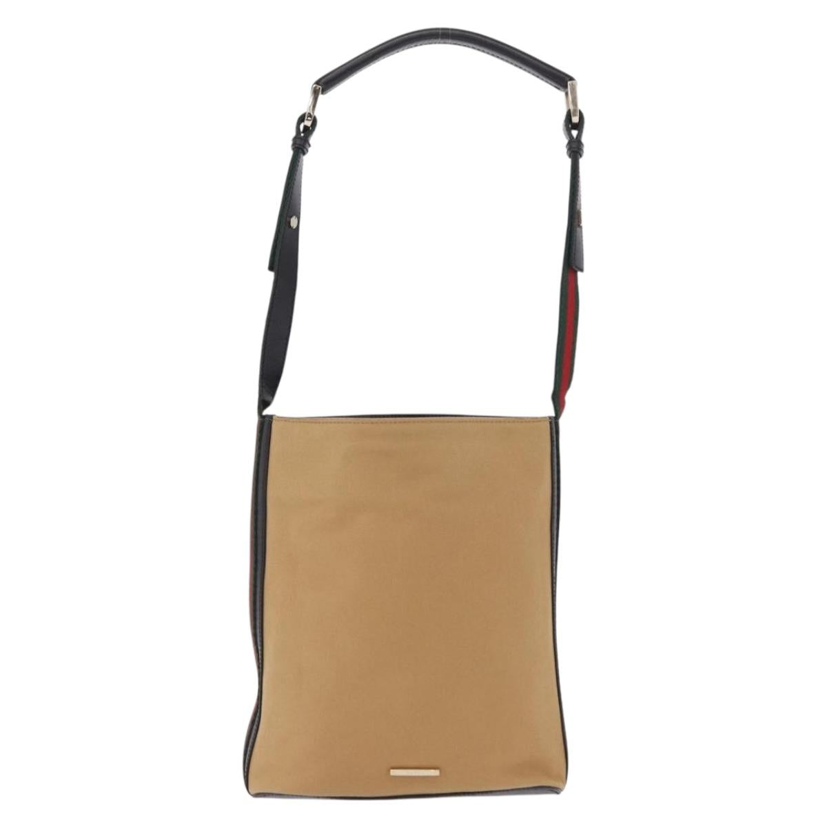 GUCCI Web Sherry Line Shoulder Bag Canvas Beige Gold Auth 203248A