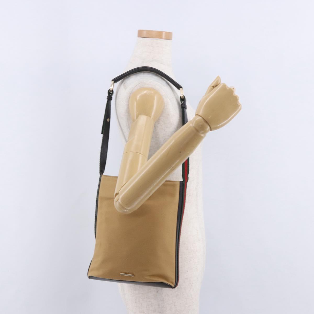 GUCCI Web Sherry Line Shoulder Bag Canvas Beige Gold Auth 203248A