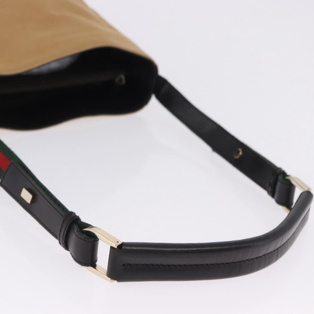 GUCCI Web Sherry Line Shoulder Bag Canvas Beige Gold Auth 203248A
