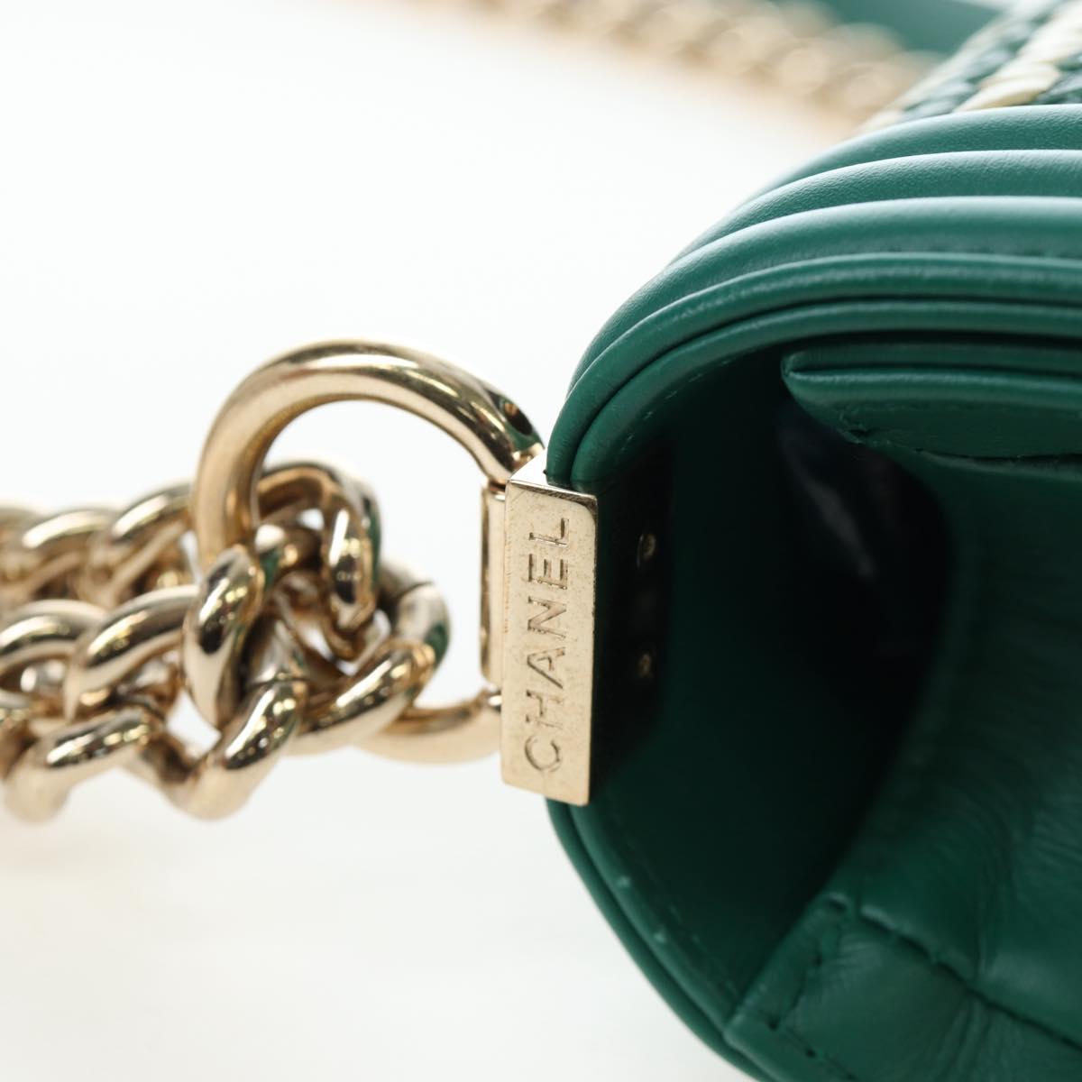 CHANEL Boy Chanel 20 Chain Shoulder Bag Leather Green Gold CC Auth 203249SAM