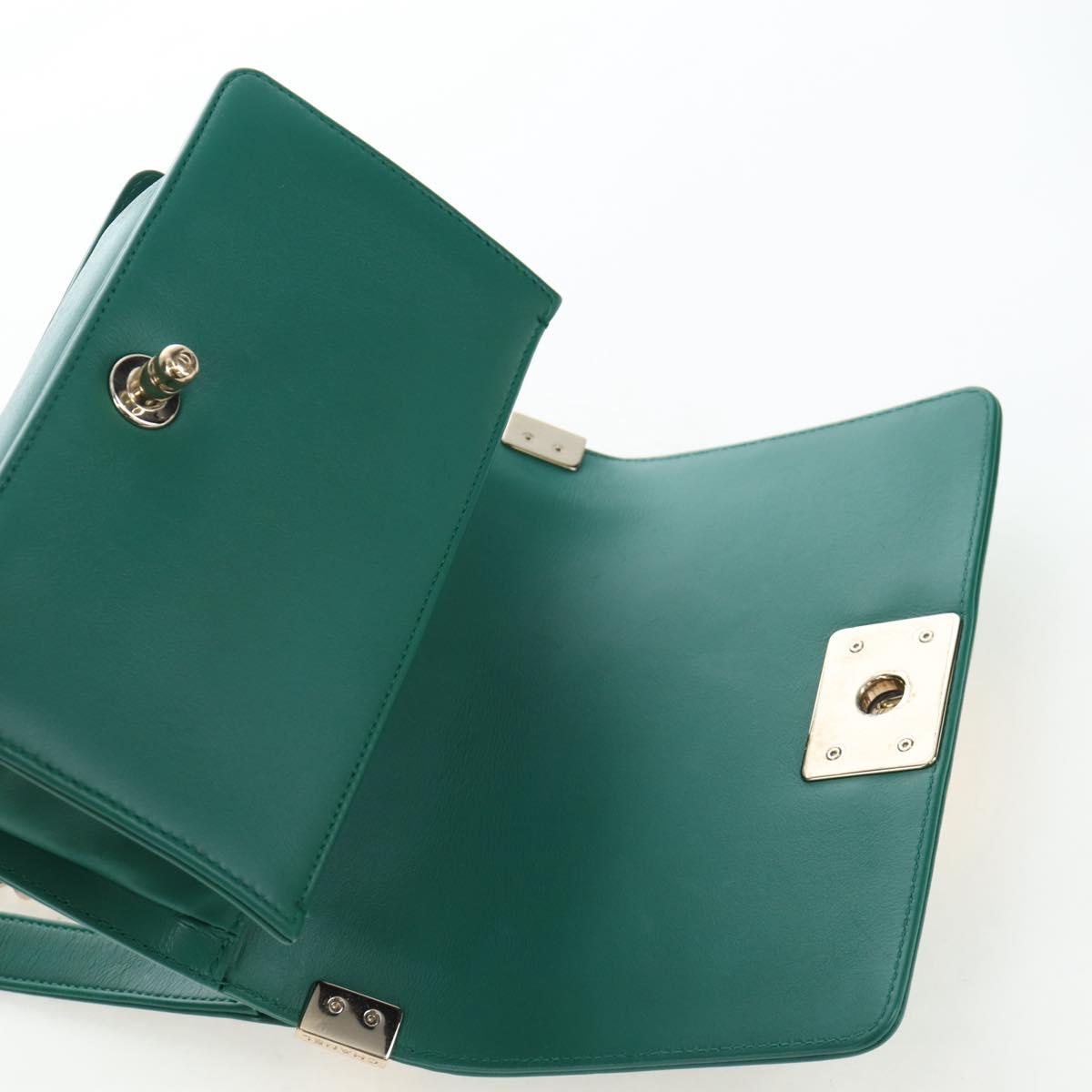 CHANEL Boy Chanel 20 Chain Shoulder Bag Leather Green Gold CC Auth 203249SAM