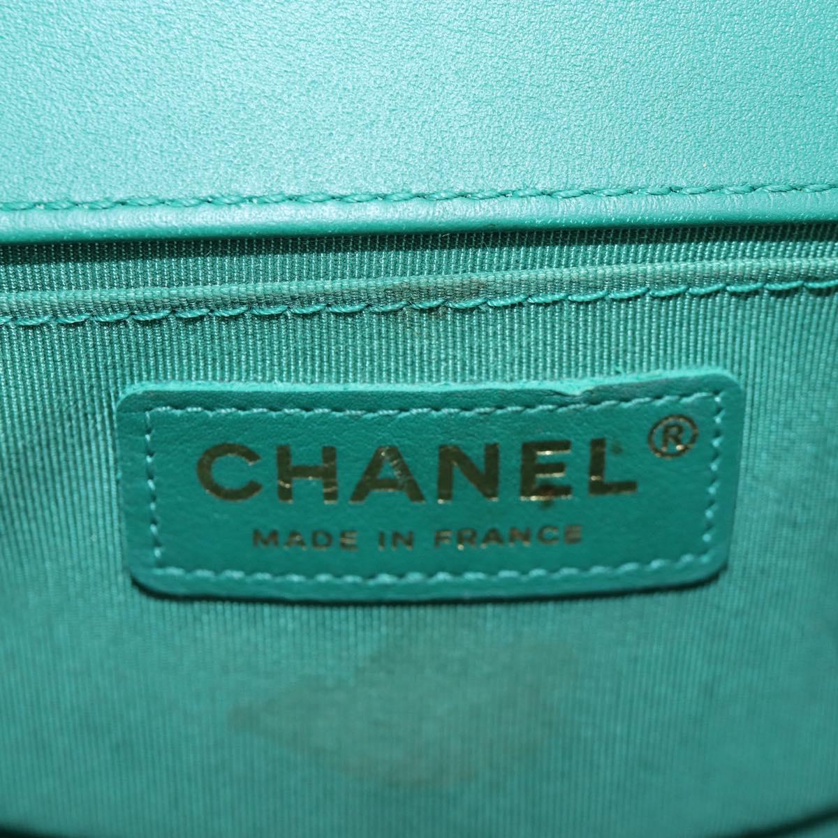 CHANEL Boy Chanel 20 Chain Shoulder Bag Leather Green Gold CC Auth 203249SAM