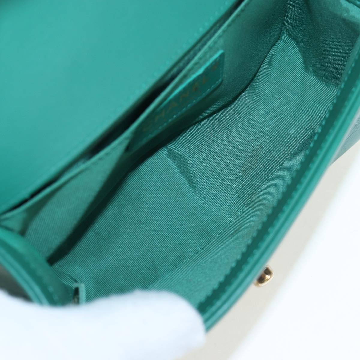 CHANEL Boy Chanel 20 Chain Shoulder Bag Leather Green Gold CC Auth 203249SAM
