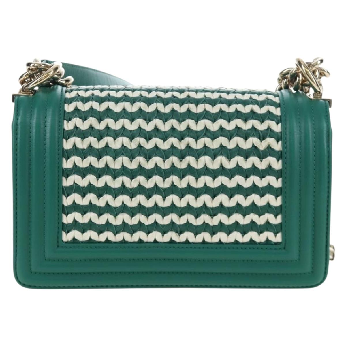 CHANEL Boy Chanel 20 Chain Shoulder Bag Leather Green Gold CC Auth 203249SAM