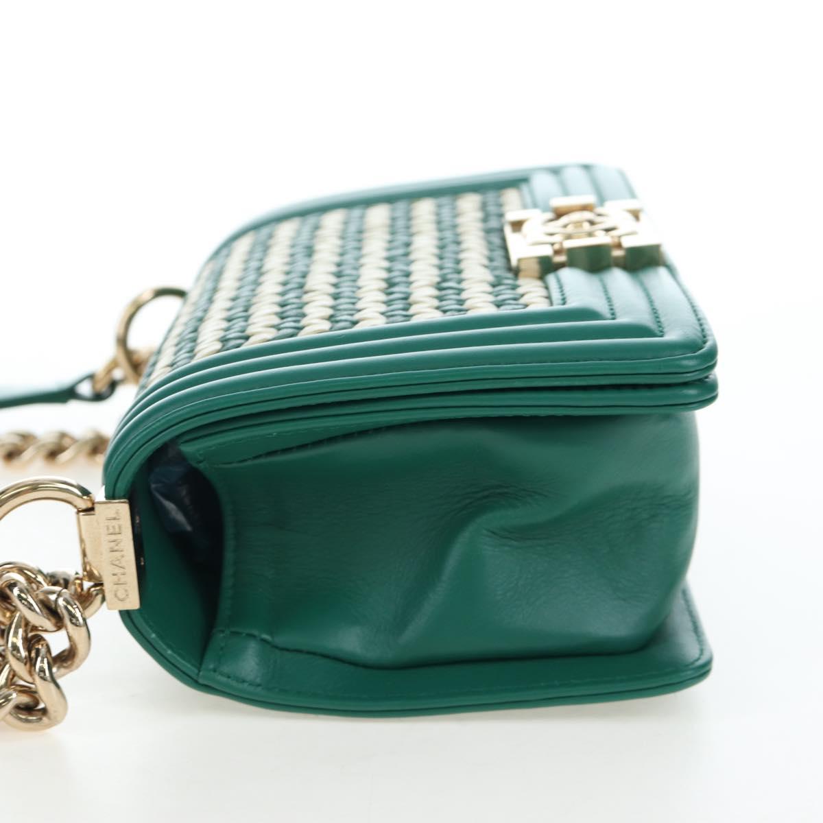 CHANEL Boy Chanel 20 Chain Shoulder Bag Leather Green Gold CC Auth 203249SAM
