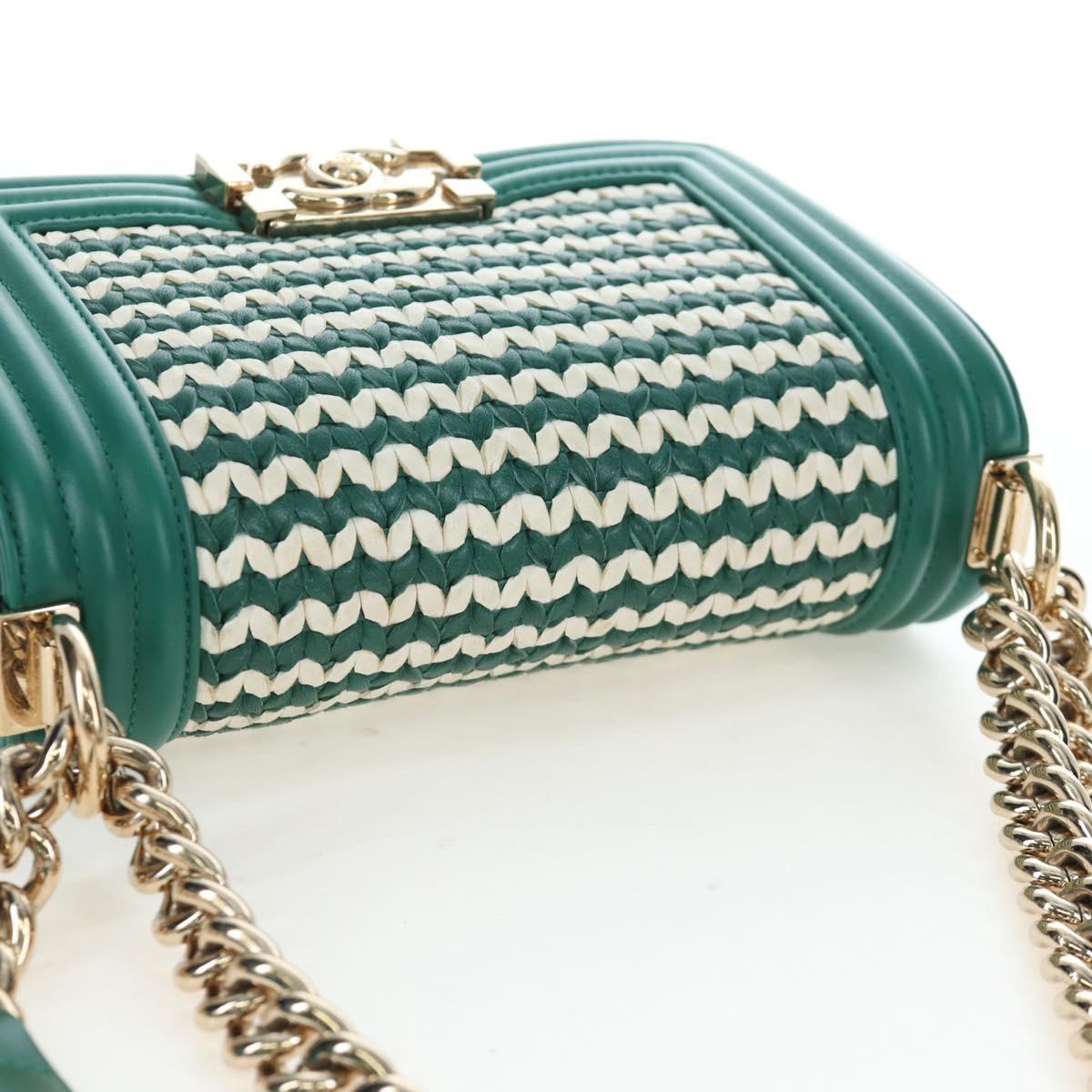 CHANEL Boy Chanel 20 Chain Shoulder Bag Leather Green Gold CC Auth 203249SAM