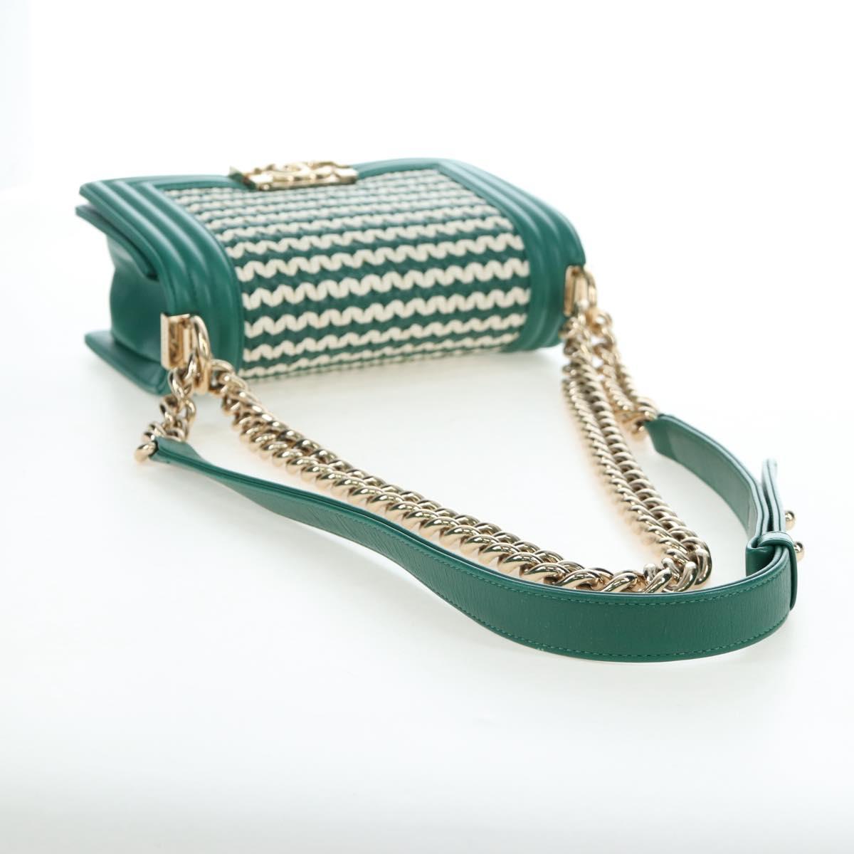 CHANEL Boy Chanel 20 Chain Shoulder Bag Leather Green Gold CC Auth 203249SAM