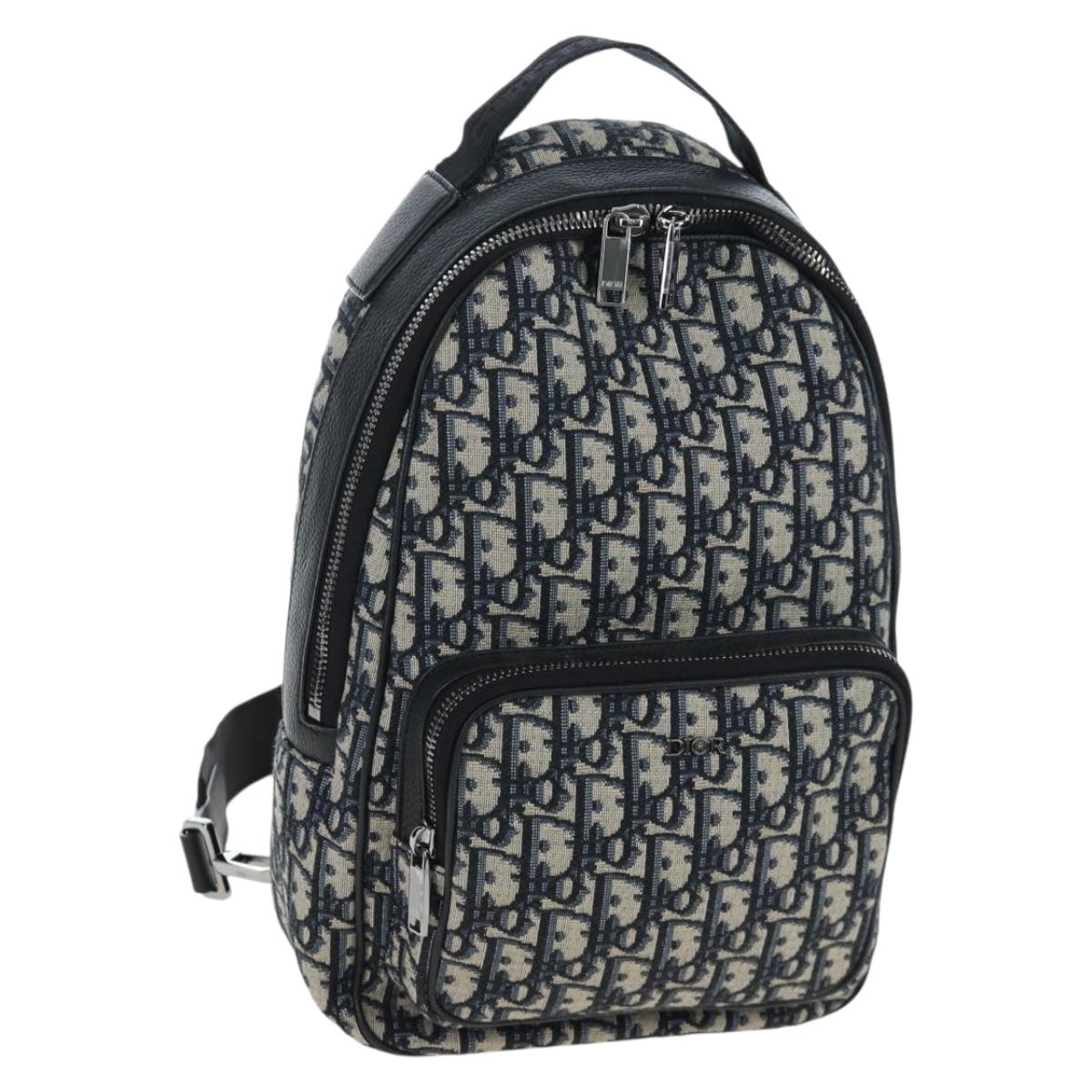 Christian Dior Trotter Canvas Backpack Jacquard Navy Silver Auth 203250SAM