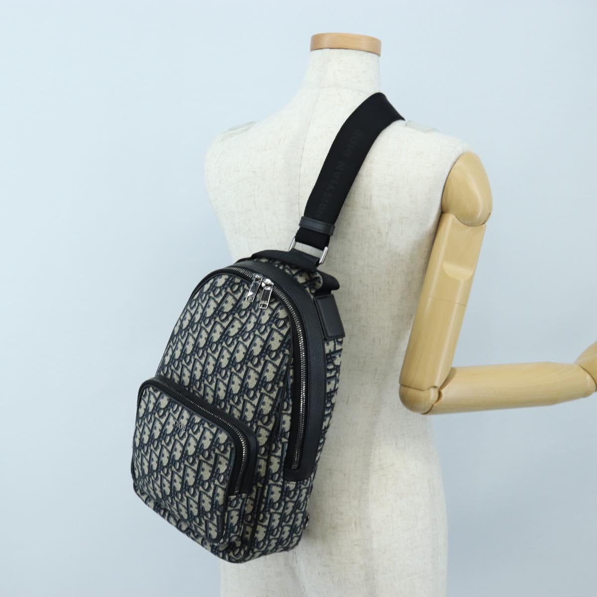 Christian Dior Trotter Canvas Backpack Jacquard Navy Silver Auth 203250SAM