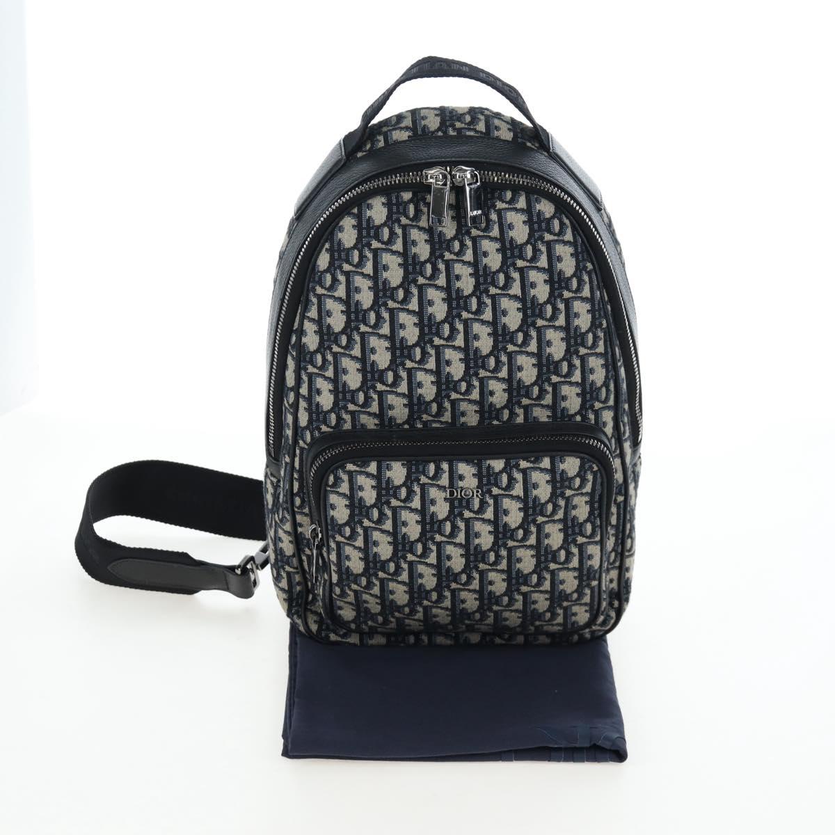 Christian Dior Trotter Canvas Backpack Jacquard Navy Silver Auth 203250SAM