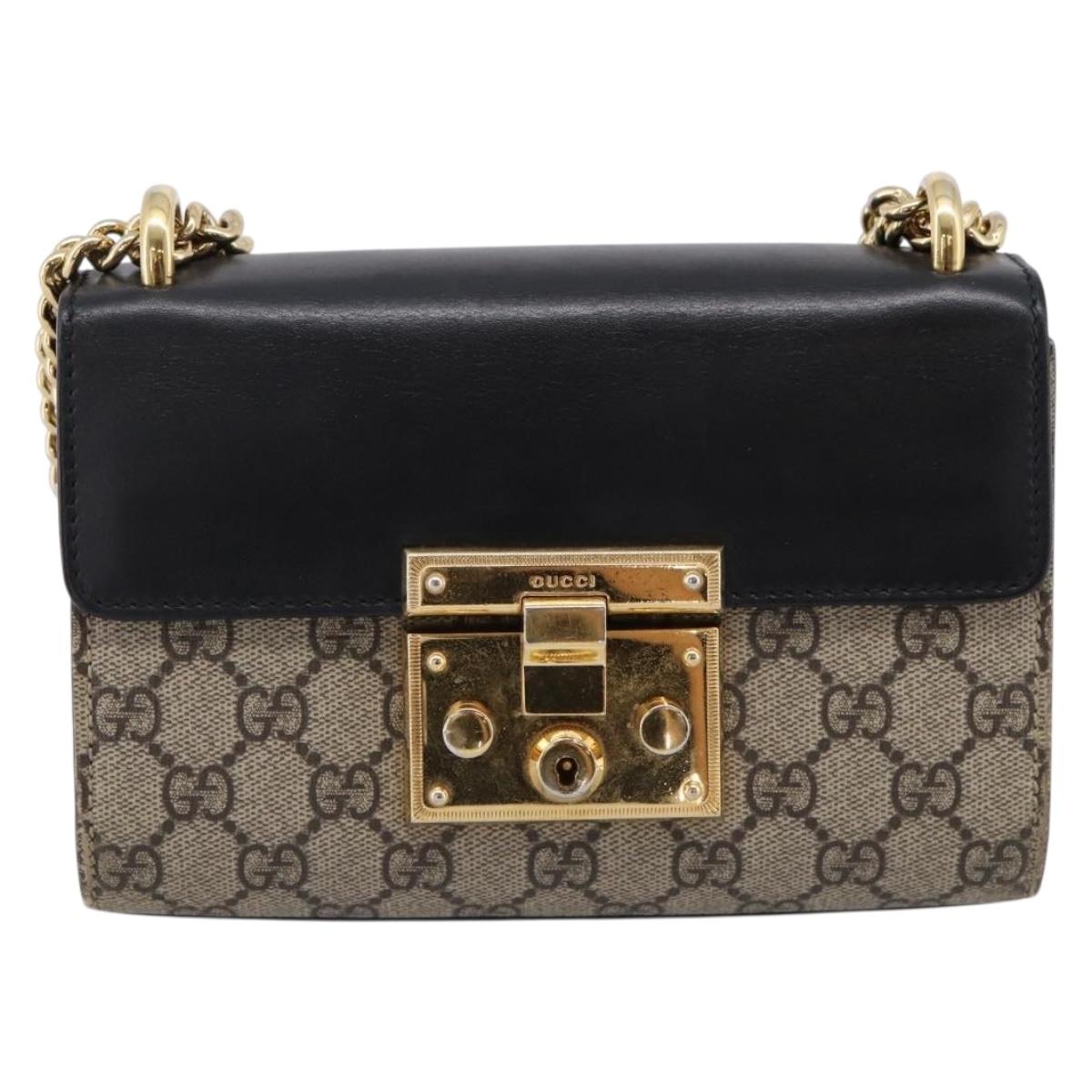 GUCCI GG Supreme Chain Shoulder Bag PVC Beige Gold 409487 Auth 203251A