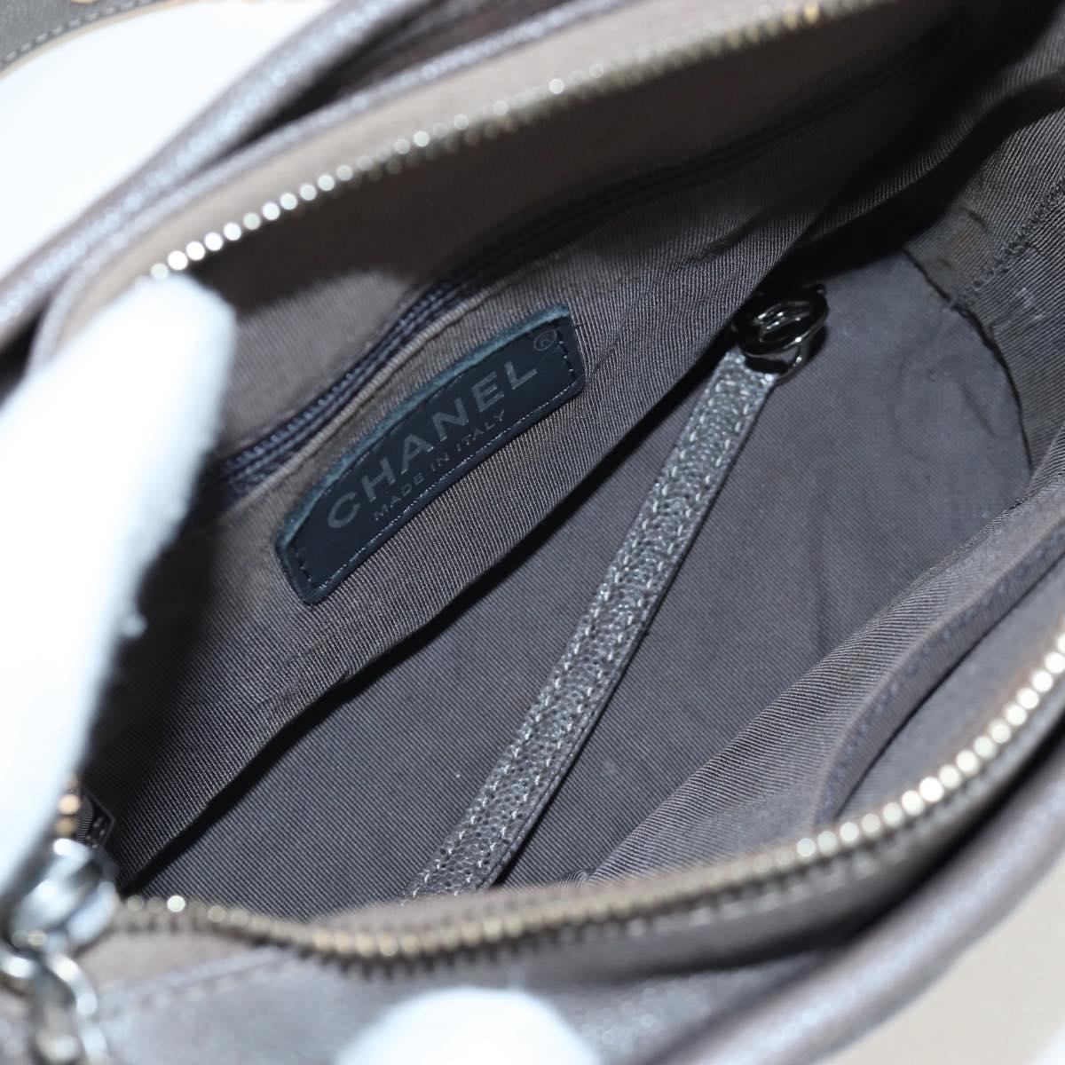 CHANEL Chain Gabriel De V Stitch Shoulder Bag Caviar Skin Gray CC Auth 203252V