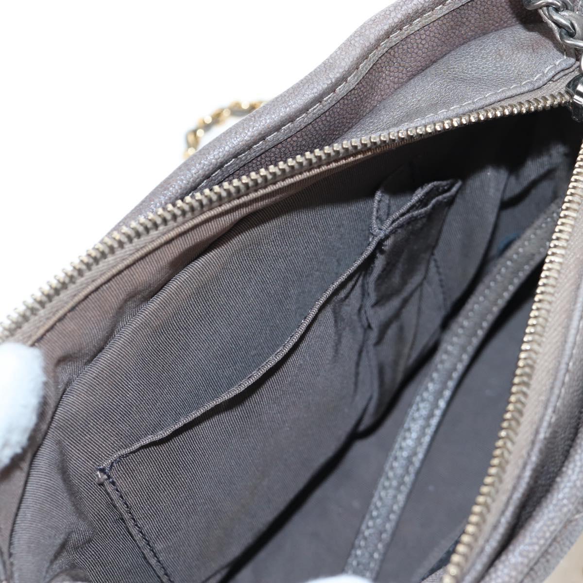 CHANEL Chain Gabriel De V Stitch Shoulder Bag Caviar Skin Gray CC Auth 203252V